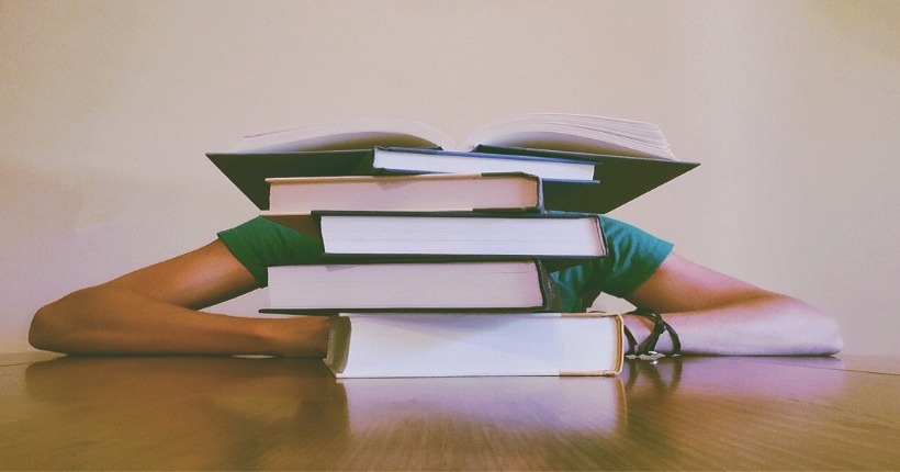 Persona detrás de libros. Foto de portada de Pixabay.