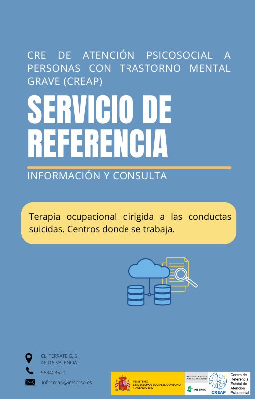 Portada Consulta bibliográfica resuelta sobre Terapia ocupacional dirigida a las conductas suicidas. Centros donde se trabaja 