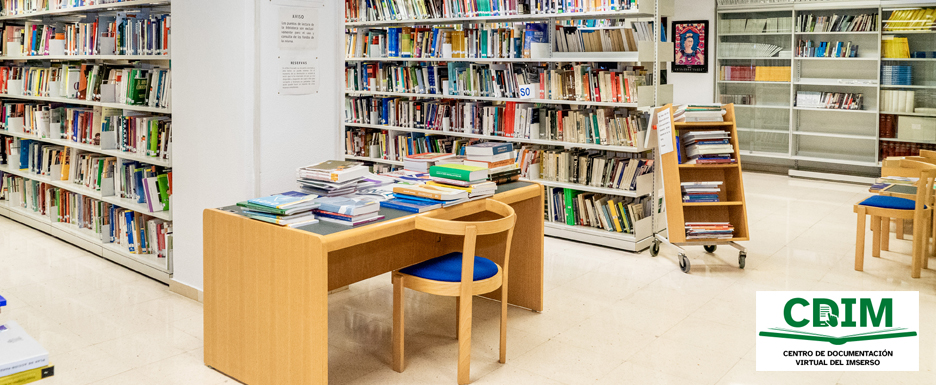 Fotografía de la biblioteca de los servicios centrales del Imserso en Madrid.