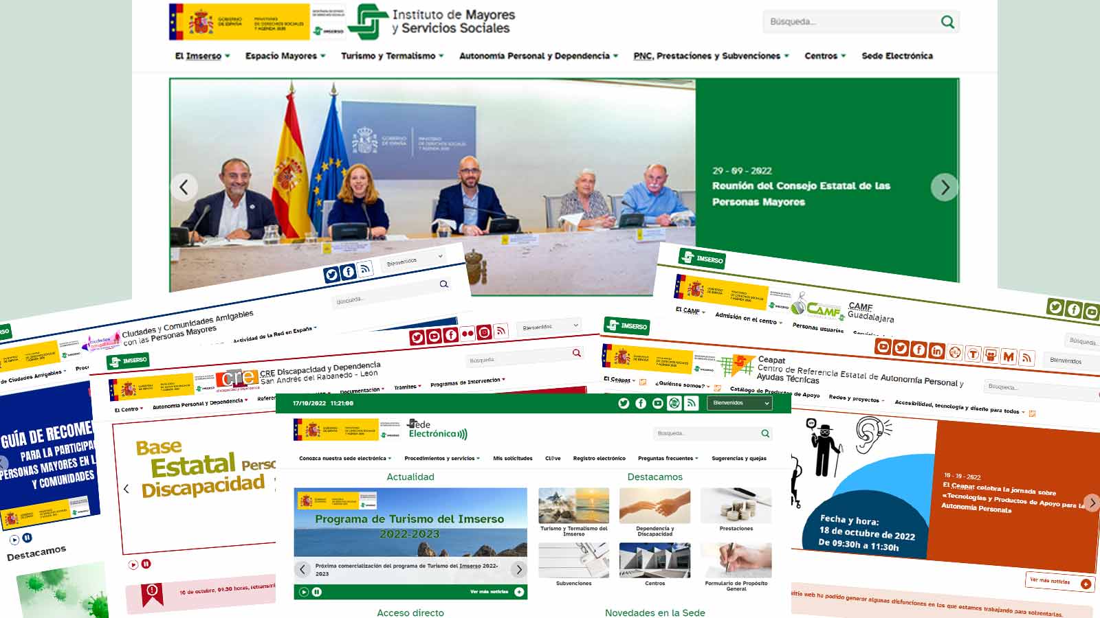 Imagen con las nuevas homes de algunos de los sitios de la Plataforma Web del Imserso