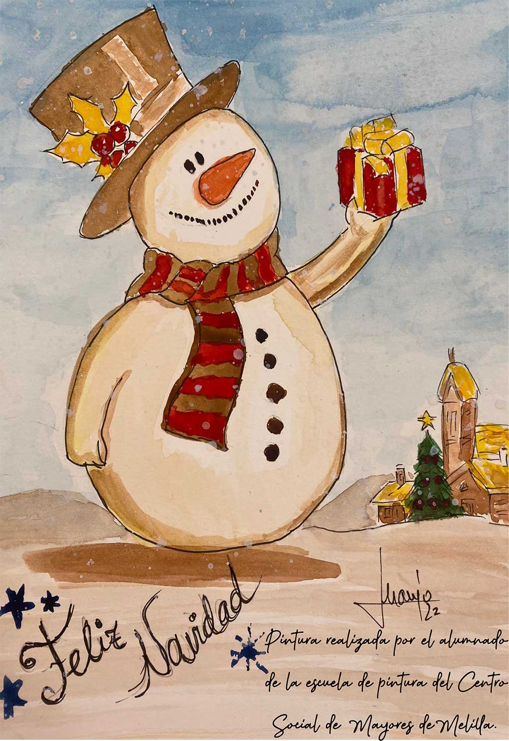 Felicitación realizada por los alumnos de la escuela de pintura del Centro Social