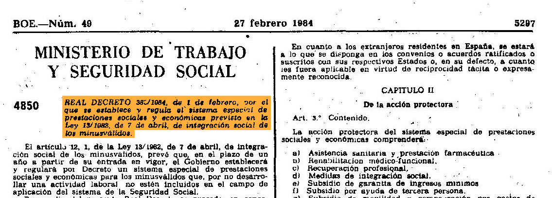 Boletín Oficial del Estado en el que fue publicado el Real Decreto 383/1984, de 1 de febrero