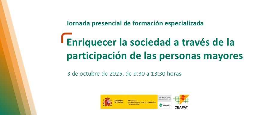 Cartel de la jornada «Enriquecer la sociedad a través de la participación de las personas mayores».
